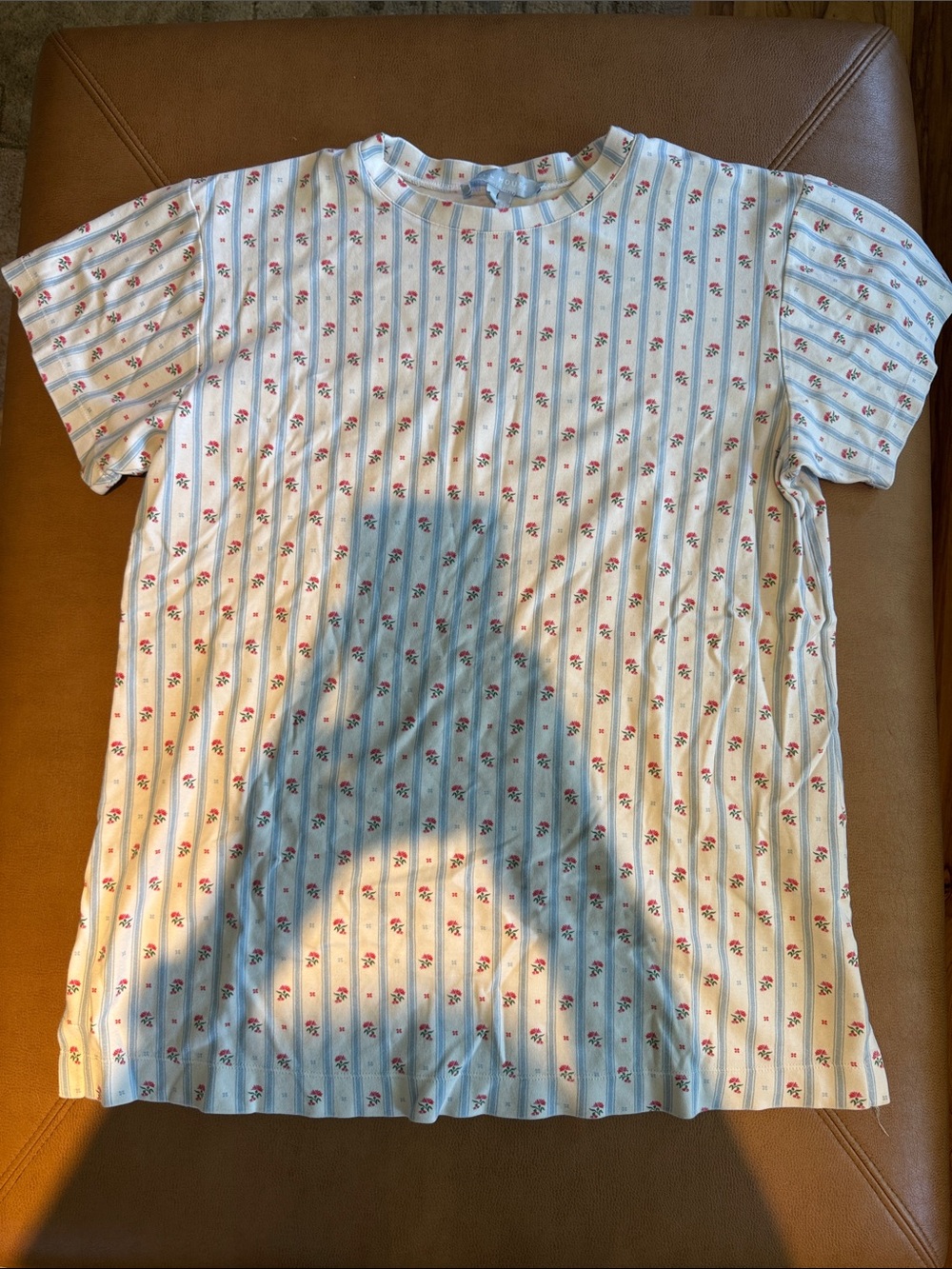 Hill House White Short-Sleeve Tee with Red Floral Stripe